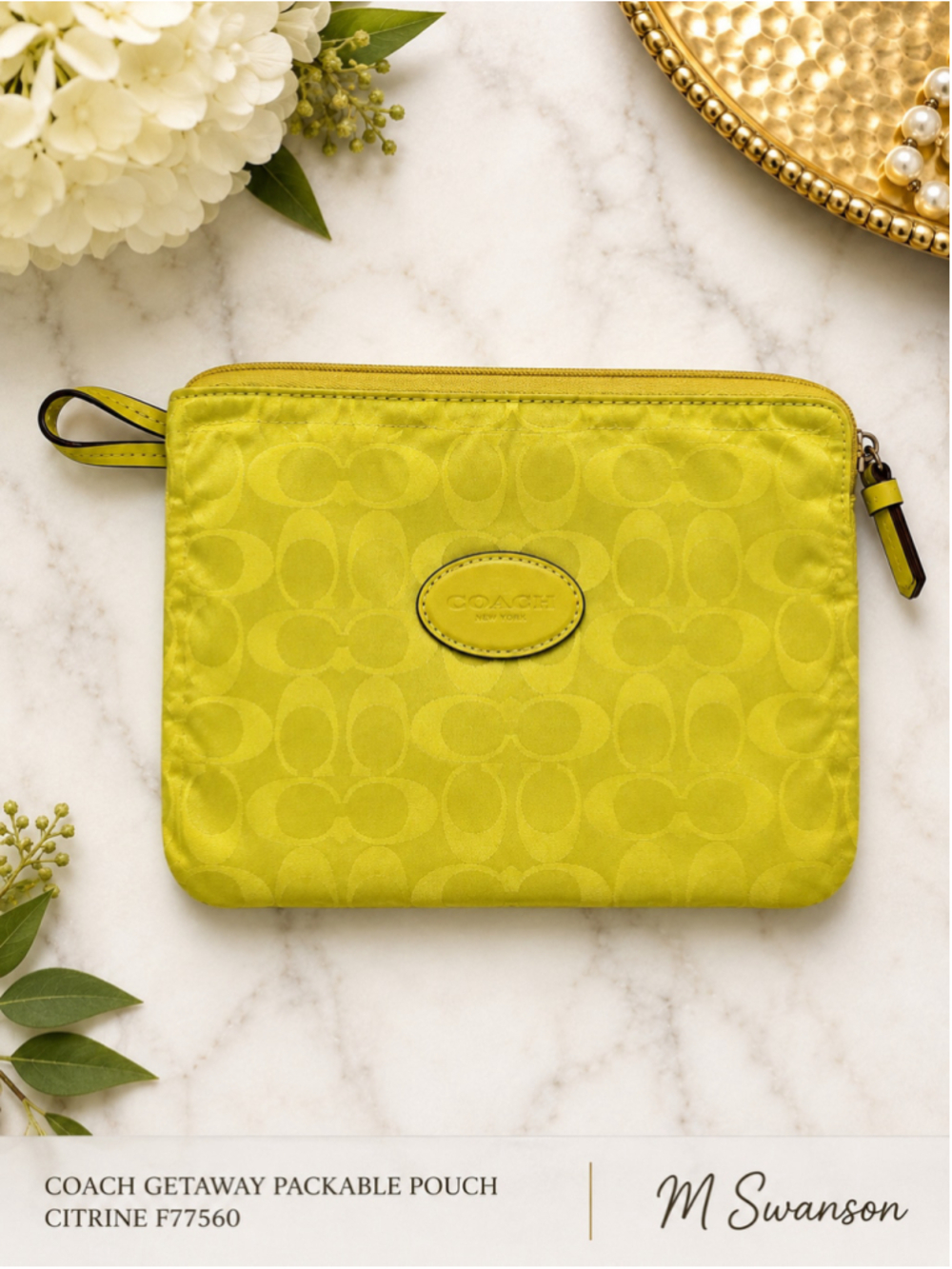 Coach Getaway Signature Nylon Packable Weekender Pouch Citrine F77560